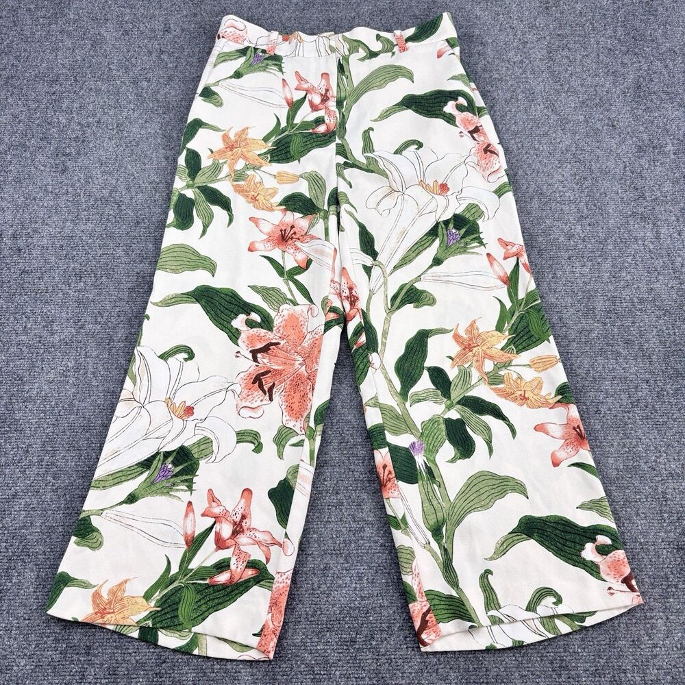 Ann Taylor Petite 4P Floral Wide Leg Crop Pants Tropical Print